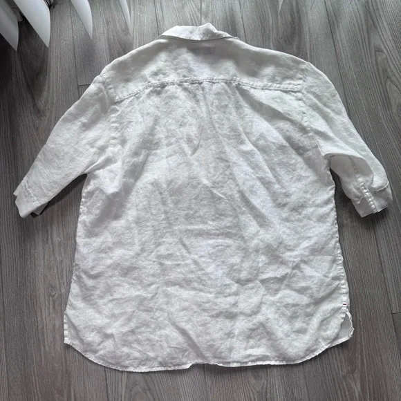 Uniqlo White Linen V-Neck Short Sleeve Top - Picture 6 of 7